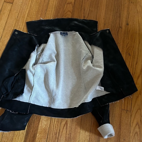 Splendid Sz S Black Bonded French Terry Faux Leather Moto Jacket Biker - Picture 3 of 11